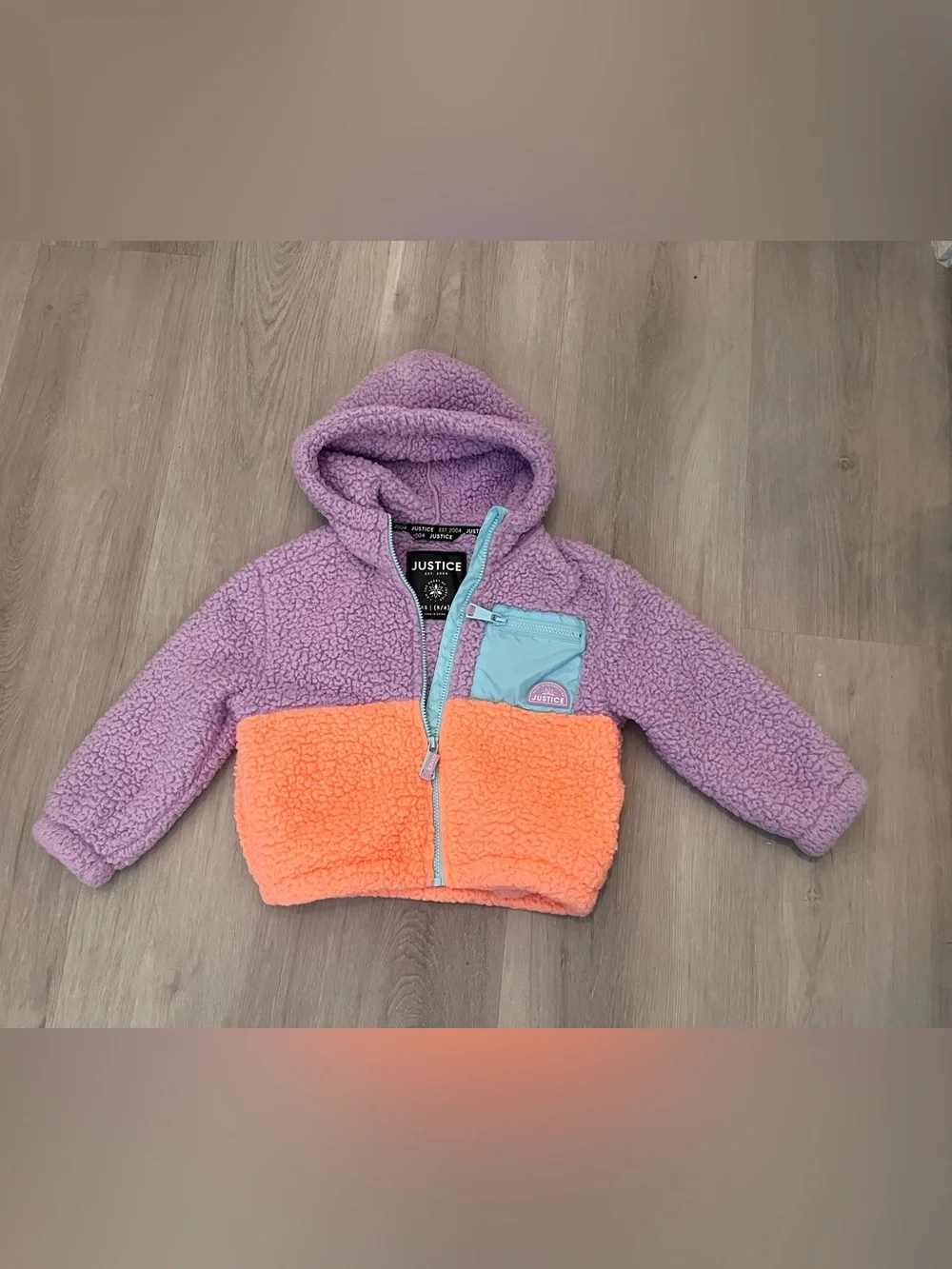 JUSTICE girls pastel color block Sherpa jacket